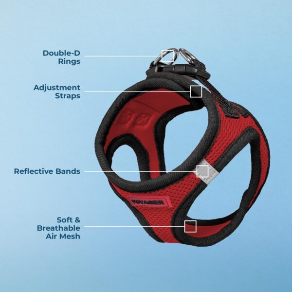 Voyager Step-in Air Dog Harness - All Weather Mesh, Reflective, No Pull Harness for Small, Medium Dogs, Cats - Secure with Hook & Loop Fastener, Buckle, Double D-Rings - Red/Black Trim, M - Image 5