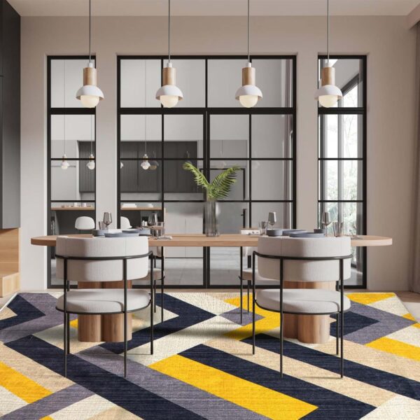 Betadistor Area Rugs 160 x 230 CM Large Living Room Rug Soft Short Pile Geometric Rug Non Slip Washable Rug Indoor Floor Cover Foldable Carpet Office Bedroom Kitchen, Yellow and Grey, 303-05160 - Image 6