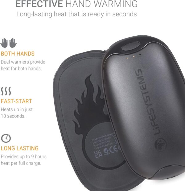 Lifesystems Rechargeable Twin-Pack Dual-Palm Hand Warmers With Power Bank Functionality, USB & USB C 2x 5,000 mAh Batteries, 3 Heat Settings, Up To 9 Hours Heat - Image 5