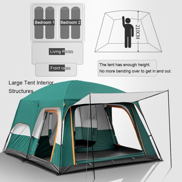 Camping Tents 8-12 Person Family Cabin Tent with 2 Room Weatherproof Instant Cabin Shelter with Rainfly & Carry Bag for Backpacking Hiking Car Traveling - Image 5