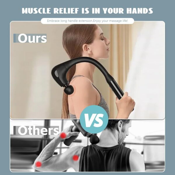 Massage Gun with U-Shaped Extension Handle, 10MM Massage Gun Deep Tissue with 4 Massage Heads & 5 Speed Levels for Home Office Workout Full Body Muscle Massage Relax, Gift for Men Women - Image 6
