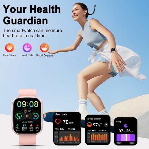Smart Watch, 2025 HD 1.91" Smartwatch for Men Women with Answer/Make Calls, Heart Rate/Sleep Monitor, 112+ Sports Step Counter, IP68 Waterproof Activity Fitness Trackers for Android iOS Phone, Pink - Image 4