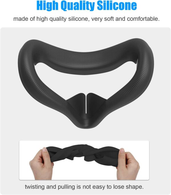 AMVR VR Silicone Face Cover for Quest 2 Headset, Sweatproof Waterproof Anti-Dirty Replacement Facial Cushion VR Pads Accessories (Black) - Image 4
