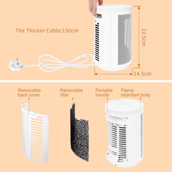 MYCARBON Electric Heater, Ceramic Space Heater with Remote Control, Overheating & Tip-Over Protection, 8H Timer, 60° Oscillation, Safety Portable Heaters with Thermostat for Home Office Use - Image 8
