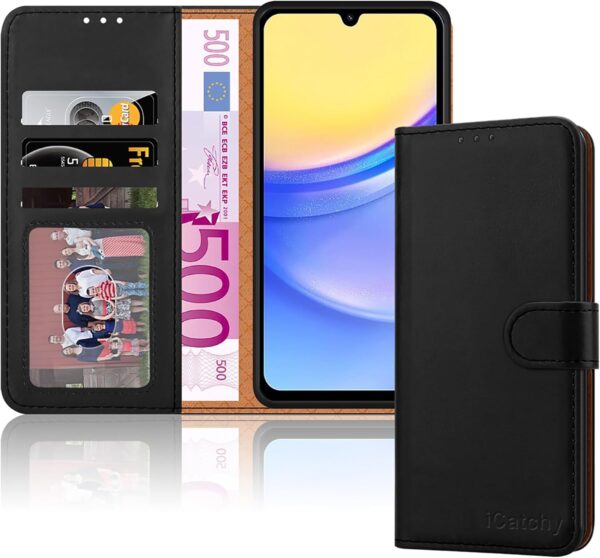 for Samsung Galaxy A15 Phone Case – Leather Wallet Cover, Book Flip Folio with Kickstand, Magnetic Closure, RFID Blocking, Shockproof Protection for Samsung A15 5G / A15 (Black) - Image 3