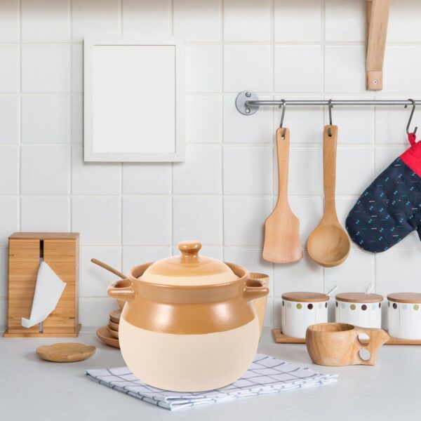 ABOOFAN Clay Casserole Pot 2 Ceramic Stockpot Retro Stew Cooking Pot Vintage Soup Pot with Lid and Handle Kitchen Deep Stoneware - Image 7
