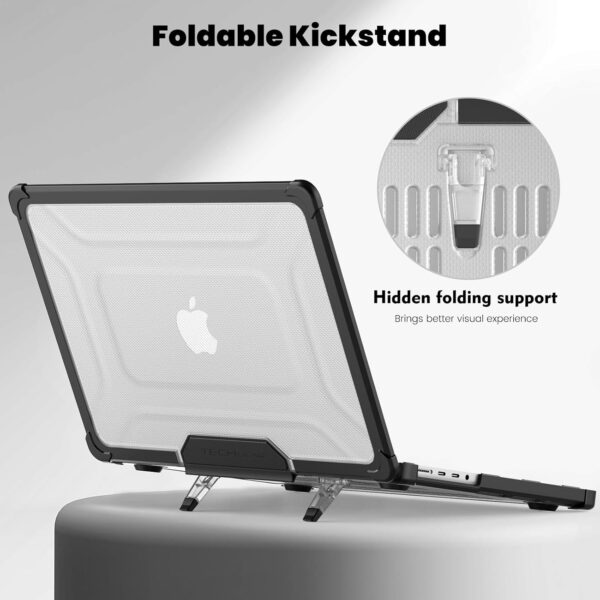 TECHGEAR Case Compatible MacBook Pro 14 inch 2024/2023/2022/2021 Protective Snap-On Tough Hard Shell Cover with Kick Stand for M4 / M3 / M2 / M1 / inc Pro & Max Chips, Clear Shockproof Case, Black - Image 7