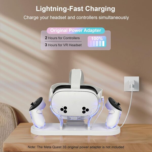 Charging Dock for Meta Quest 3S/Quest 3,VR Charger Station Stand with LED/RGB Light,Charging Station for Quest 3S/Quest3 Headset and Controller,USB-C Fast Charging (white) - Image 6