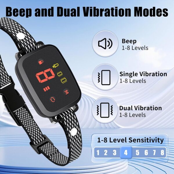 Vilntrosia Anti Barking Dog Collars, Bark collar, Vibration & Beep Modes, 8-Level Sensitivity Adjustable, Harmless Design with IP67 Waterproof of Dogs - Image 4