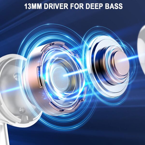 Wireless Earbuds, Bluetooth 5.4 Headphones in Ear with 4 ENC Noise Cancelling Mic, Bluetooth Earbuds 40Hrs Playtime, Wireless Earphones HiFi Stereo Deep Bass, IP7 Waterproof USB-C Fast Charge White - Image 4