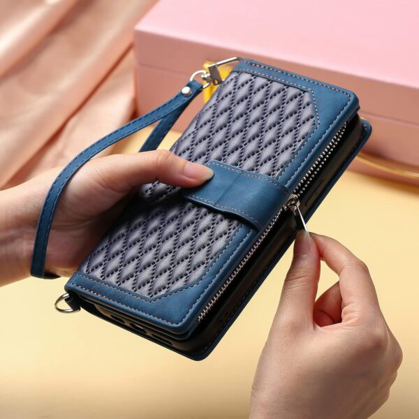 Samsung A25 5G Phone Case Zipper Pocket Flip Shockproof Leather Folio Wallet Case with 6 Card Holder Slots Stand Silicone Bumper Zip Cover for Samsung Galaxy A25 5G Case Girls Women, Blue - Image 8
