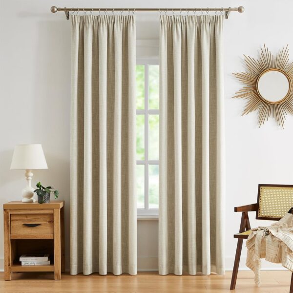 WEST LAKE Full Blackout Curtains Linen textured Pencil Pleat Thermal insulated drapes with Solid Colour Energy Saving Window Treatment for Bedroom, Beige, 56 x 72 Inch, 2 Panels - Image 3