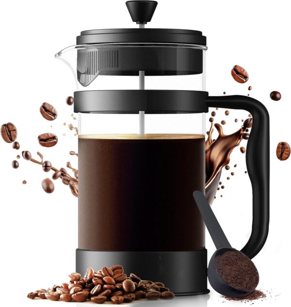 KICHLY 8 Cup French Press Coffee Maker and Tea Maker 1.0L Cafetiere with Heat Resistant Borosilicate Glass (1.0Ltr, 8 Cups, Black, Pack of 1) - Image 2