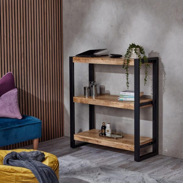 Harbour Bookcase Storage Unit With Shelves for Living Room, Office, Home Furniture - Handcrafted Reclaimed Wood Book Shelf - Rustic Small Wooden Shelving Unit - 100cm x 90cm x 35cm, Brown - Image 3