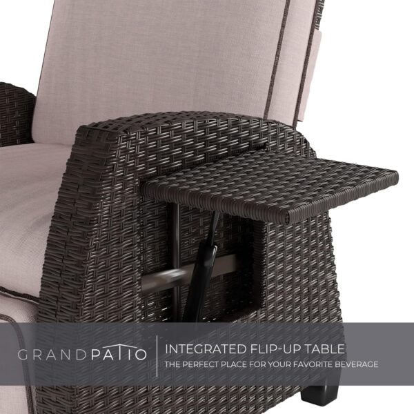 Grand patio Recliner Sun Lounger for Garden, Adjustable Position Height Armchair with Flip Table and Cushion, Lounge Chair for Indoor, Outdoor (Brown Wicker, Grey Cushion) - Image 9