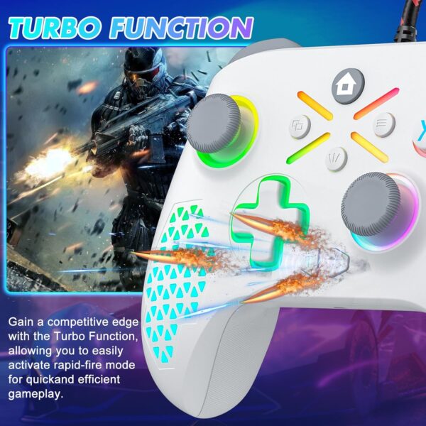 Lapezei【Requires manual upgrade Wired controller for Xbox One Controller for Xbox One X/S,Series X/S/PC Windows 7/8/10/11,Android,iOS,With Flash Strip/3.5mm Audio Jack with Cable - White - Image 8