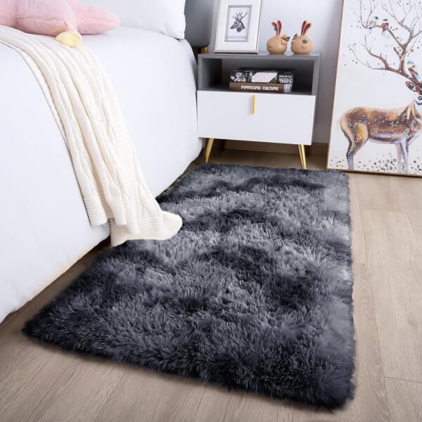Aspire Homeware Rugs Living Room - Dark Grey Area Rugs for Bedroom Anti Slip - Modern Super Soft Thick Pile Fluffy Shaggy Rug Non Shedding (Tye-Dye Grey, 60x110 cm) - Image 2