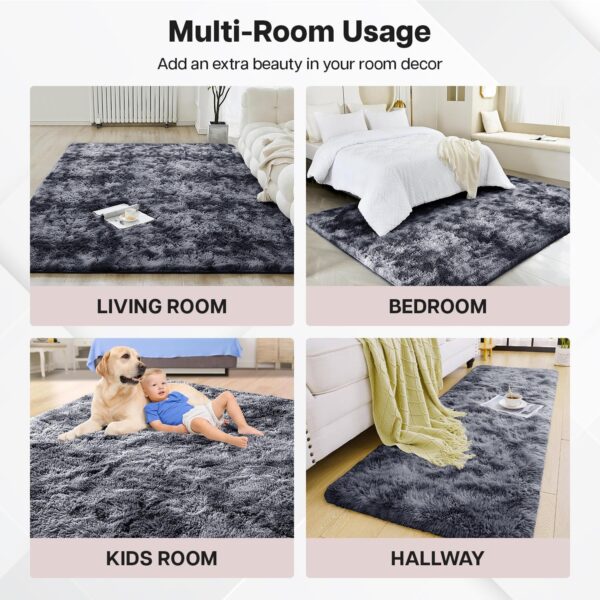 Aspire Homeware Rugs Living Room - Dark Grey Area Rugs for Bedroom Anti Slip - Modern Super Soft Thick Pile Fluffy Shaggy Rug Non Shedding (Tye-Dye Grey, 60x110 cm) - Image 10