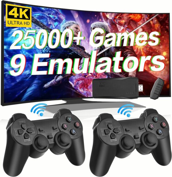 HeavenBird Wireless Retro Game Console, Plug & Play Video TV Game Stick with 20000+ Games, 64G, 10 Emulators, 4K HDMI Nostalgia Stick Game for TV, Dual 2.4G Wireless Controllers - Image 2