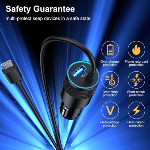 3.4A Car Charger Cigarette Lighter with 3.3ft USB C Cable Fast Charge Car Phone Charger Socket for iPhone 16 Pro Max Plus 15/13/14/12 Samsung S25 S25Ultra S24 S23 S22 A54 A13 A14 A05s iPad - Image 5