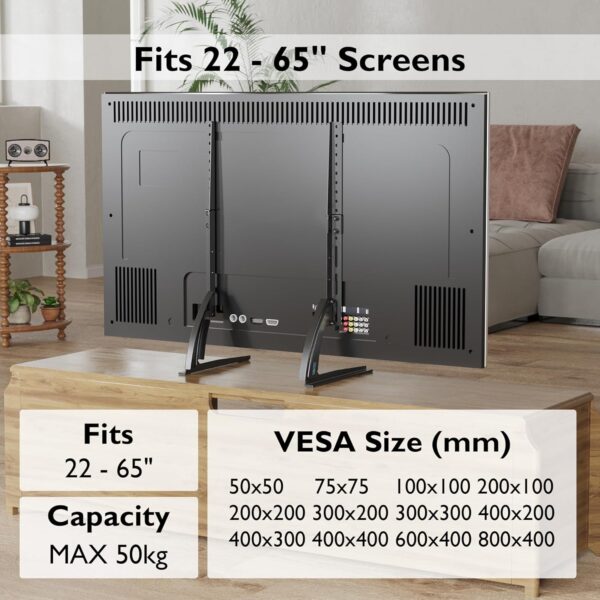 Universal Table Desk Pedestal TV Stand Tabletop Screen for 22"-65" LCD/LED TVs-Securely Holds 50KG & Max.VESA 800x400mm - Image 7