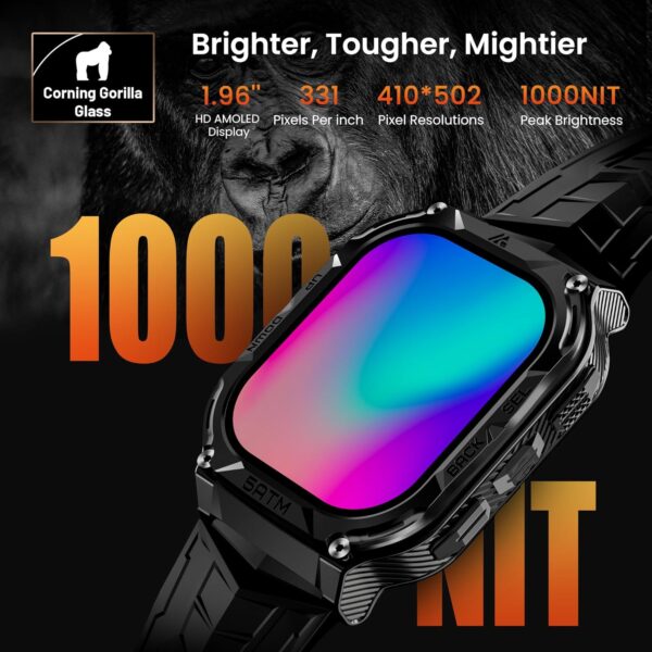 Smart Watch,Built in GPS,480mAh Extra-large Battery,5ATM&IP69 Waterproof,1.96'' AMOLED HD Display AI Voice Assistant Rugged Military Full Metal Body Smartwatch for Android iOS - Image 4