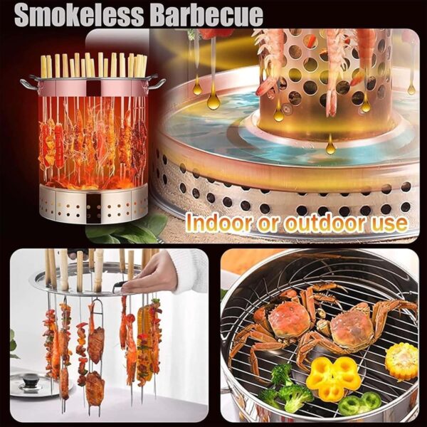 YJKKZQLB Stainless Steel BBQ Mesh Barrel Rolling Grill Basket Portable Charcoal Grill Stainless Steel BBQ Grill Vertical Hanging Grill Oven Silver Versatile Round Grill Cooking - Image 6