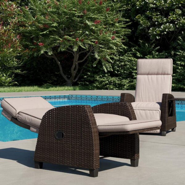 Grand patio Recliner Sun Lounger for Garden, Adjustable Position Height Armchair with Flip Table and Cushion, Lounge Chair for Indoor, Outdoor (Brown Wicker, Grey Cushion) - Image 7