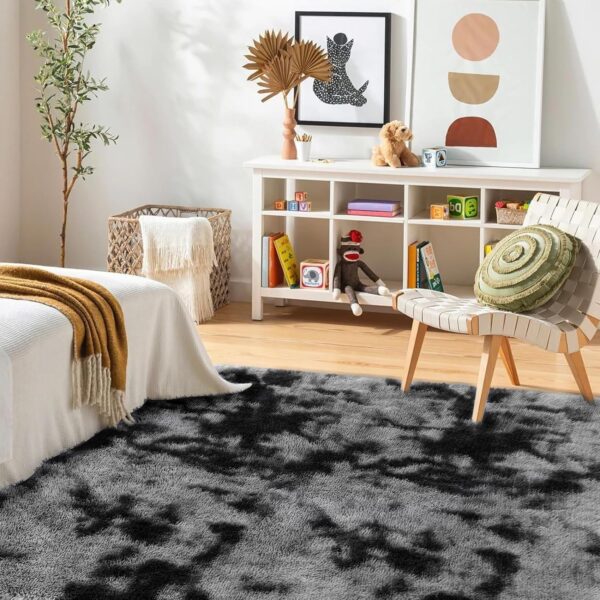 Aspire Homeware Rugs Living Room - Dark Grey Area Rugs for Bedroom Anti Slip - Modern Super Soft Thick Pile Fluffy Shaggy Rug Non Shedding (Tye-Dye Grey, 60x110 cm) - Image 9