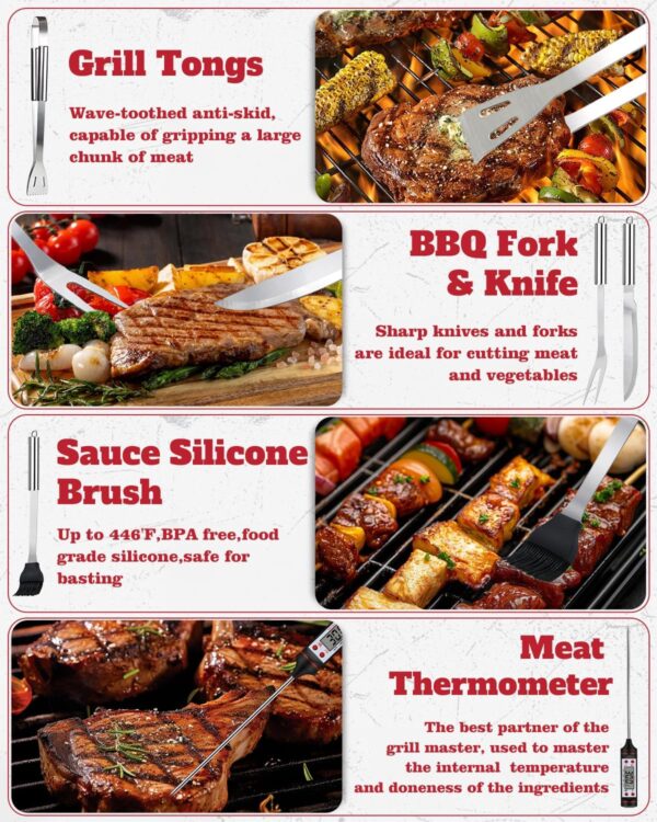 28PCS Stainless Steel BBQ Asccessories Tools Set, Practical Outdoor Grilling Utensils with Portable Case, Complete Barbecue Kit, for Men and Dads for Camping, Picnics, and Cooking. - Image 4