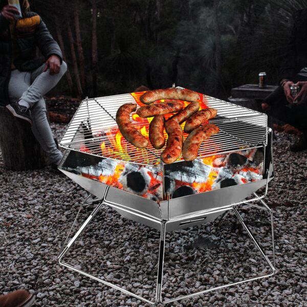 BBQ Charcoal Grill 304 Stainless Steel Camping Fire Pit,Large Cpacity Hexagonal Collapsible Campfire Grill with Carrying Bag for Outdoor Cooking Camping Picnic & Bonfires - Image 2
