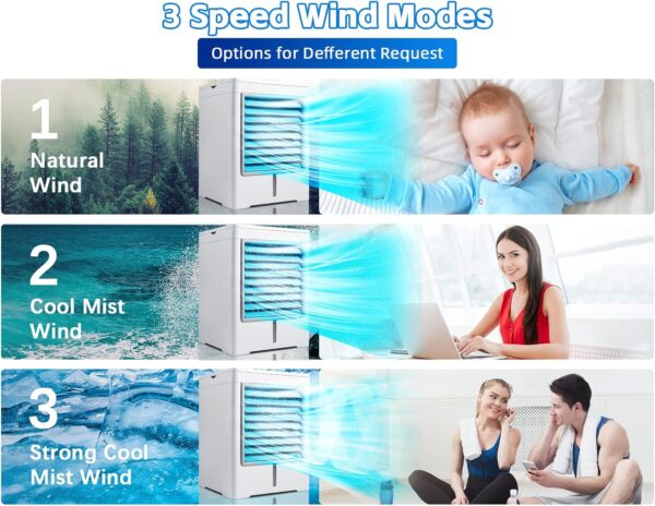Portable Air Conditioners Fan, Evaporative Air Cooler with 3 Wind Speeds 3 Timers Touch Screen Small Desktop Cooling Fan, Personal Mini Air Cooler for Home Room Camping Car Office - Image 4