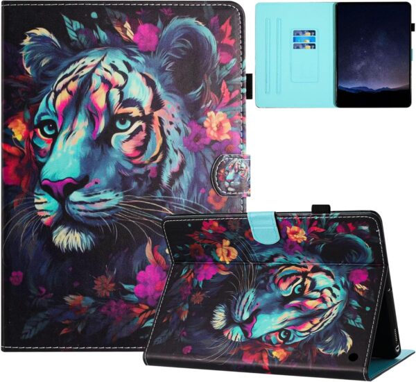 XFDSFDL® Protective Cover for Amazon Fire HD 8/8 Plus 10th Gen 2020 (8.0 Inch) PU Leather Flip Case Colourful Tiger Pattern with Stand Wallet Holster Auto Wake/Sleep Device Shell 02 - Image 2