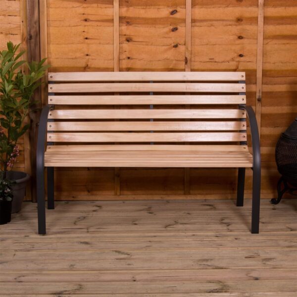 Slatted Garden Bench Wooden Seater Outdoor Furniture Seating Wood Slats Steel Legs Park Patio Seat - Image 9