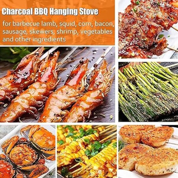 YJKKZQLB Stainless Steel BBQ Mesh Barrel Rolling Grill Basket Portable Charcoal Grill Stainless Steel BBQ Grill Vertical Hanging Grill Oven Silver Versatile Round Grill Cooking - Image 3
