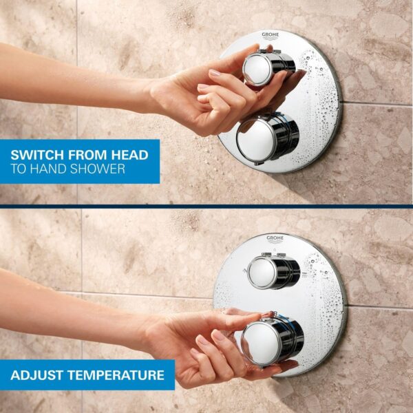 GROHE Precision Round - Concealed Shower System with 2 Outlets Thermostat (25 cm Round Head Shower 1 Spray, 11 cm Round Hand Shower 2 Sprays, Shower Hose 1.5 m, Circular Trim), Chrome, 34883000 - Image 11