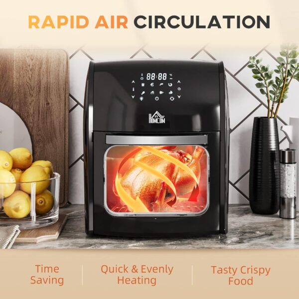 HOMCOM 12L 8 in 1 Digital Air Fryer Oven with Roast, Bake, Dehydrate, 8 Preset Modes, Rapid Air Circulation, Timer, Inner Light, Memory Function, 1800W, Dish Wash Accessory, Black - Image 8