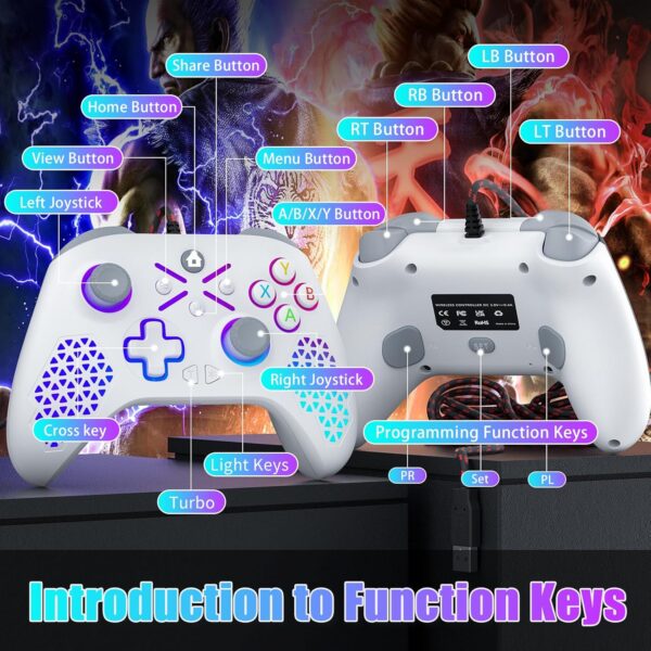 Lapezei【Requires manual upgrade Wired controller for Xbox One Controller for Xbox One X/S,Series X/S/PC Windows 7/8/10/11,Android,iOS,With Flash Strip/3.5mm Audio Jack with Cable - White - Image 7