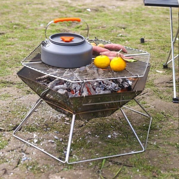 BBQ Charcoal Grill 304 Stainless Steel Camping Fire Pit,Large Cpacity Hexagonal Collapsible Campfire Grill with Carrying Bag for Outdoor Cooking Camping Picnic & Bonfires - Image 6