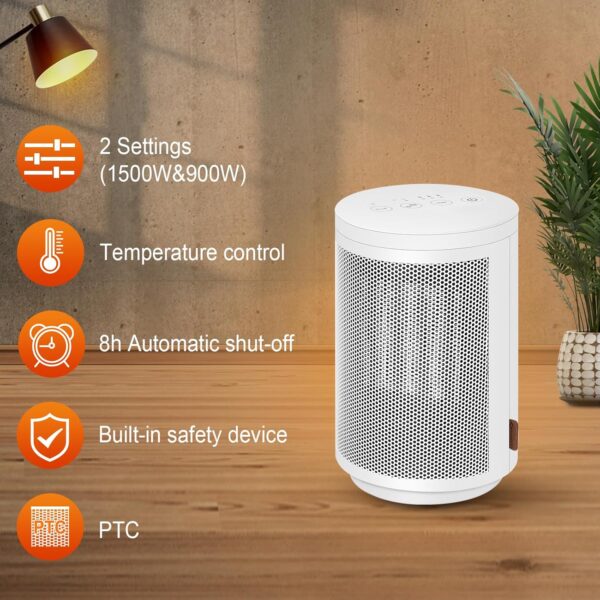 MYCARBON Electric Heater, Ceramic Space Heater with Remote Control, Overheating & Tip-Over Protection, 8H Timer, 60° Oscillation, Safety Portable Heaters with Thermostat for Home Office Use - Image 6