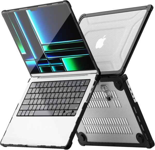 TECHGEAR Case Compatible MacBook Pro 14 inch 2024/2023/2022/2021 Protective Snap-On Tough Hard Shell Cover with Kick Stand for M4 / M3 / M2 / M1 / inc Pro & Max Chips, Clear Shockproof Case, Black - Image 2