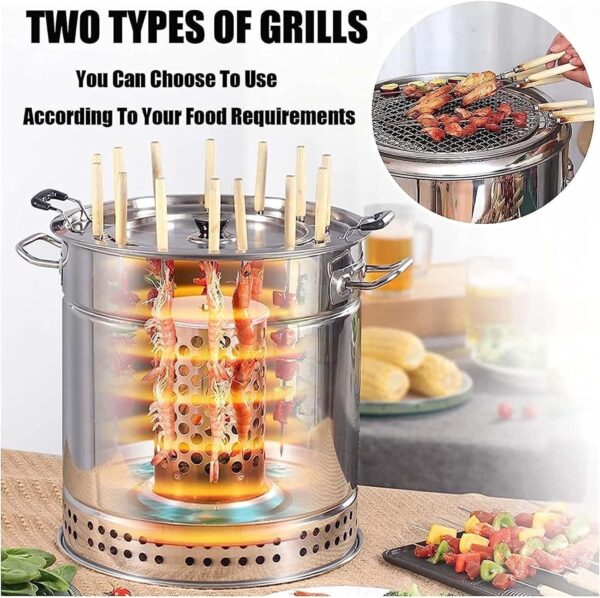 YJKKZQLB Stainless Steel BBQ Mesh Barrel Rolling Grill Basket Portable Charcoal Grill Stainless Steel BBQ Grill Vertical Hanging Grill Oven Silver Versatile Round Grill Cooking - Image 7