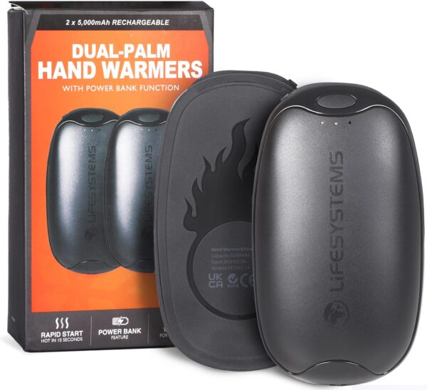 Lifesystems Rechargeable Twin-Pack Dual-Palm Hand Warmers With Power Bank Functionality, USB & USB C 2x 5,000 mAh Batteries, 3 Heat Settings, Up To 9 Hours Heat - Image 3