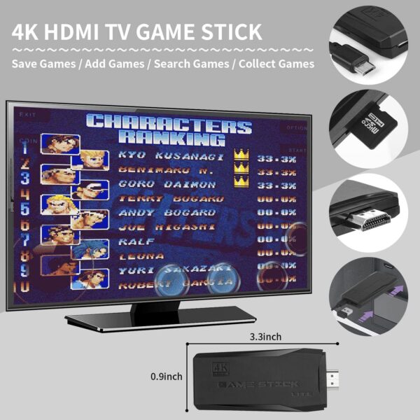 HeavenBird Wireless Retro Game Console, Plug & Play Video TV Game Stick with 20000+ Games, 64G, 10 Emulators, 4K HDMI Nostalgia Stick Game for TV, Dual 2.4G Wireless Controllers - Image 3