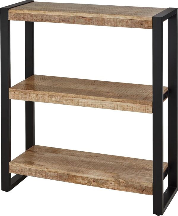 Harbour Bookcase Storage Unit With Shelves for Living Room, Office, Home Furniture - Handcrafted Reclaimed Wood Book Shelf - Rustic Small Wooden Shelving Unit - 100cm x 90cm x 35cm, Brown - Image 2