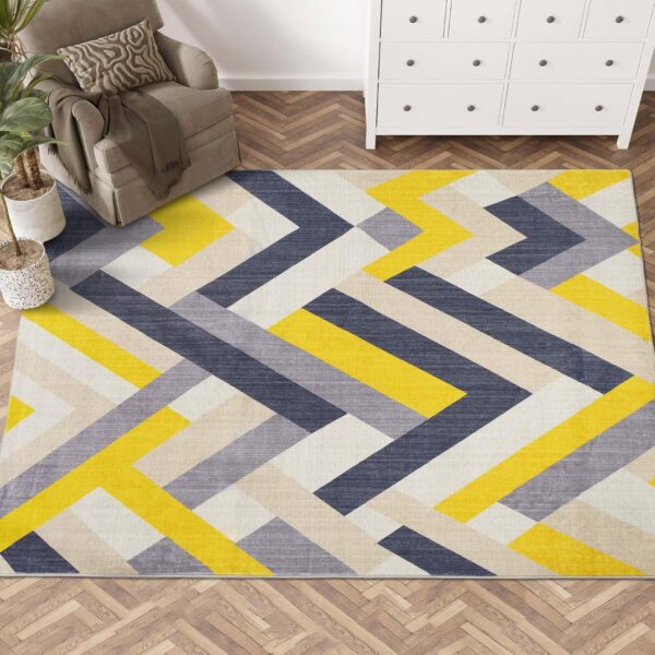 Betadistor Area Rugs 160 x 230 CM Large Living Room Rug Soft Short Pile Geometric Rug Non Slip Washable Rug Indoor Floor Cover Foldable Carpet Office Bedroom Kitchen, Yellow and Grey, 303-05160 - Image 2
