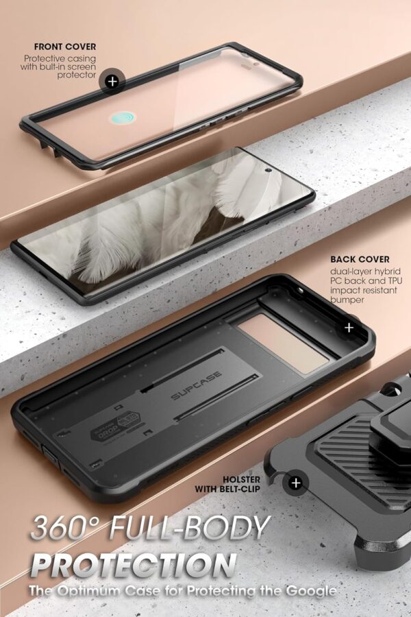 SUPCASE Unicorn Beetle Pro Series Case for Google Pixel 8 Pro with Stand, [Built-in Screen Protector] [Military-Grade Protection] 360 Full Protection Holster Phone Case for Pixel 8 Pro (2023), Black - Image 3