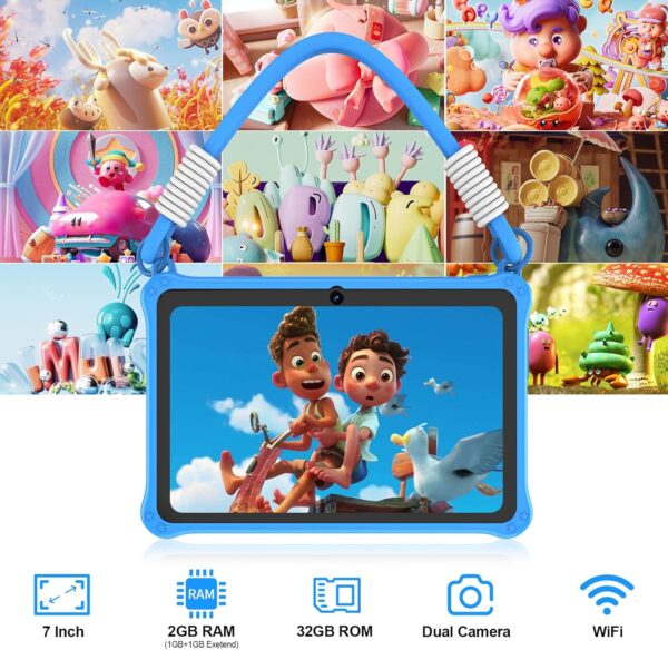 PRITOM 7 Inch Kids Tablet Android 11 Quad Core 32GB, WiFi Tablet, Parental Control,Kids Software Pre-Installed for Educating, Hand-held Child Tablet(Blue) - Image 4