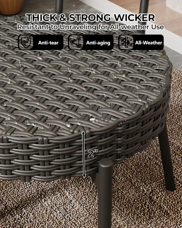 3 Pieces Patio Set, Outdoor Wicker Bistro Set All-Weather Rattan Deck Conversation Set of 3 with Table & Cushions for Deck, Patio, Balcony, Backyard, Black - Image 5