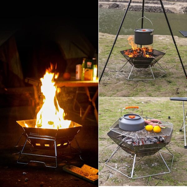 BBQ Charcoal Grill 304 Stainless Steel Camping Fire Pit,Large Cpacity Hexagonal Collapsible Campfire Grill with Carrying Bag for Outdoor Cooking Camping Picnic & Bonfires - Image 9